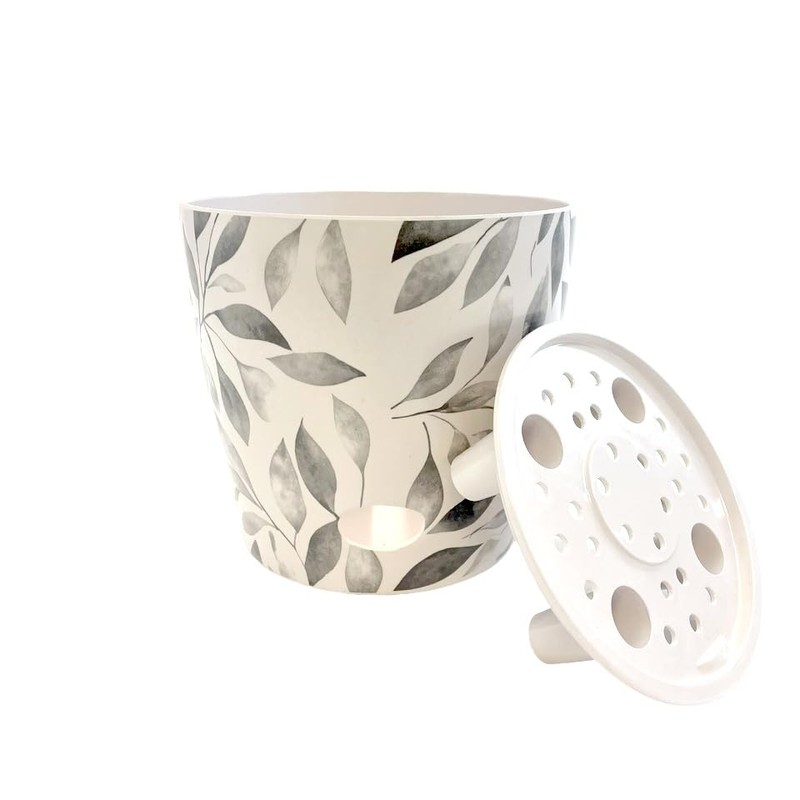 7 Inch Self-Watering Bamboo Planter (Gray Leaves)