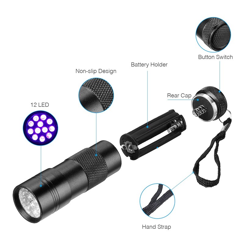SLTG2020 UV Ultra-Violet 12 LED Flashlight Blacklight Light 395 nM