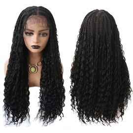 Notherss Lace Front Knotless Box Braided Wigs With Natural Parting Braided Wigs Curly Wigs Micro Twist Long Curly Lace Braids For African American Black Women (#1b)