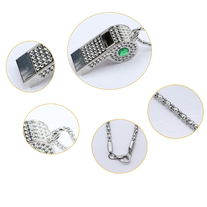 QUJIFETU Bling Whistle Metal Rhinestone Lanyard Whistle Loud Sound with
