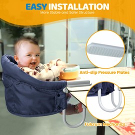 Orzbow Hook On High Chair, Portable High Chair for Babies 6-36 Months - Fits Tables 0.78 to 3.14inchs Thick, Collapsible Clip On Counter Chair with Carry Bag for Travel, Home and Restaurant, Blue