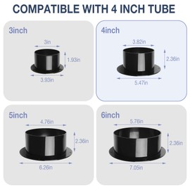 HOXHA 4” Duct Connector Flange Plastic 4 Inch Dust Collection Fittings Dryer Vent Connector Flange For Heating Cooling Ventilation System, Black
