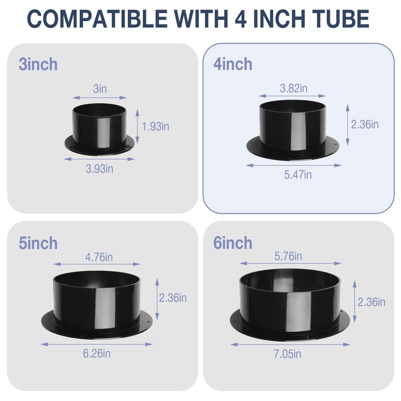 HOXHA 4” Duct Connector Flange Plastic 4 Inch Dust Collection