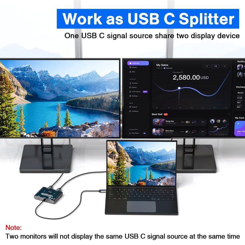 USB C Switch 2 in 1 Out USB C Switcher