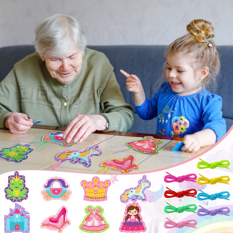 Zonon 8 Pieces Kids Lacing Cards Sewing Cards in 8