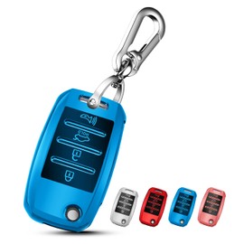 QBUC for KIA Key Fob Cover Case with Keychain for 2013 2014 2015 2016 2017 Kia Sorento Sedona Soul Rio etc (Flip/Folding Key)(Blue)