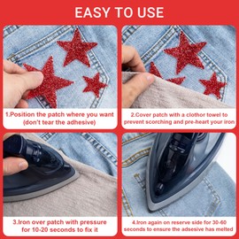 CTEAKOP 6 Pcs Adhesive Star Patches Iron on, Star Iron on Patches, Iron on Rhinestones for Clothing, Hats, Jeans, Dress, Jackets, Bag, Crafts (Red)