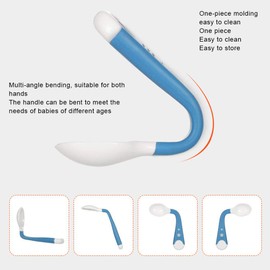 Juego de 2 tenedores de cuchara, tenedor portátil de alimentación para bebés, cuchara antideslizante para bebé, con estuche de viaje para destete y aprender a usar cubiertos (azul)