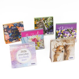evelay 2026 Desk Calendar Month to View Spiral Bound Flip Over Free Standing Desktop Planner Table Organiser 17cm x 17cm for Home Office Use (Enjoy)