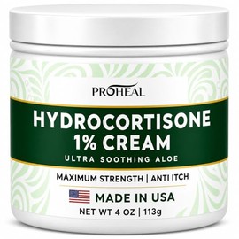 ProHeal Crema de hidrocortisona al 1% de máxima fuerza con aloe, 4 onzas de crema antipicazón para picaduras de insectos, eczema, hiedra venenosa, rob