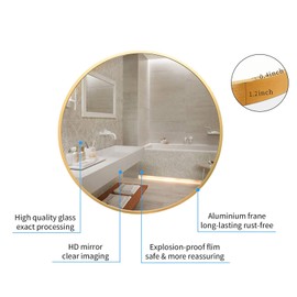 BEAUTYPEAK Circle Mirror Gold 30 Inch Wall Mounted Round Mirror with Brushed Metal Frame for Bathroom, Vanity, Living Room, Bedroom, Entryway Wall Decor (Gold, 30 Inches)