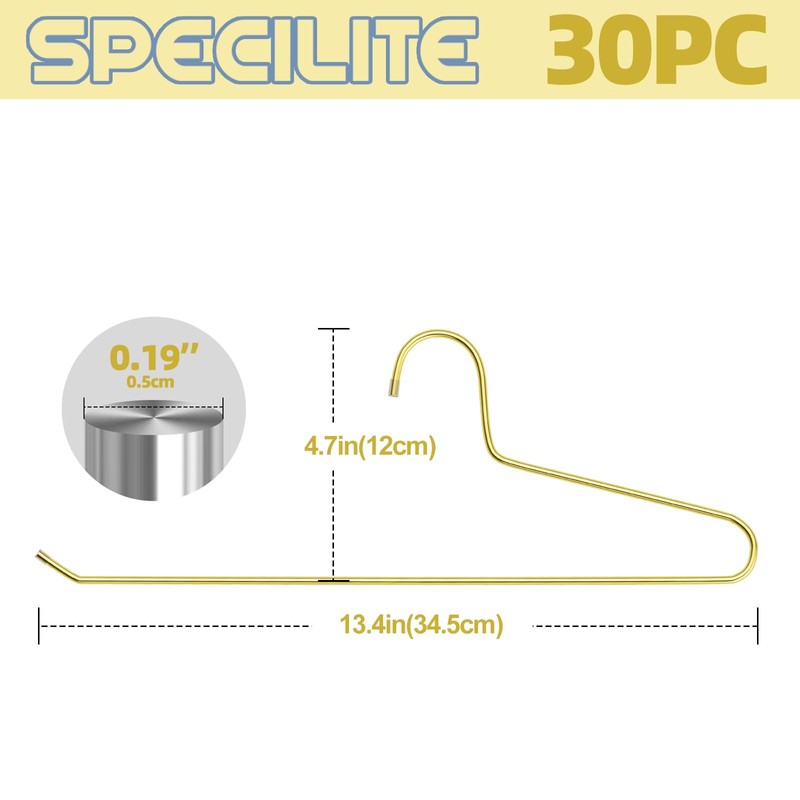 SPECILITE 30 Pack Open Ended Metal Gold Pants Hangers for
