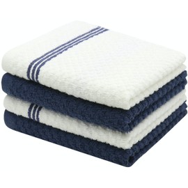 Mia'sDream Cotton Kitchen Towels, Set of 4, Super Absorbent Dish Towels for Kitchen Drying Dishes, Ultra Soft Hand Towels Tea Towels for Baking, 15" x 25", Blue