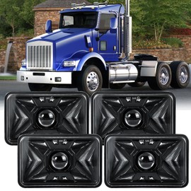 MAYELLO 4 PCS DOT Approved 4x6 Inch LED Headlights with DRL Amber Turn Signal Light Replacement H4651 H4652 H4656 H4666 H6545 Compatible with Peterbilt Kenworth Freightliner