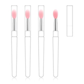 Silicone Lip Brush, Zvrlampro Lip Gloss Wands Lipstick Applicator with Cap for Lip Mask, Lip Cream. (4pcs, Pink)