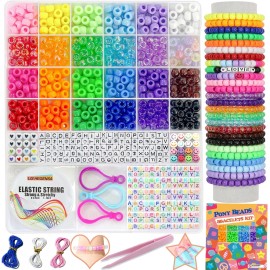 Pony Beads Bulk,Kandi Beads for Necklace Jewelry Making Hair Braiding