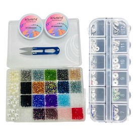 SOLASTA 2126pcs 24 Colors Bicone Beads & Pearls, 4mm Faceted Glass Beads with 60pcs 8mm & 6mm Spacers, 2 Elastic Threads, Scissors. Perfect for DIY Craft, Bracelet, Necklace & Jewelry Making Projects