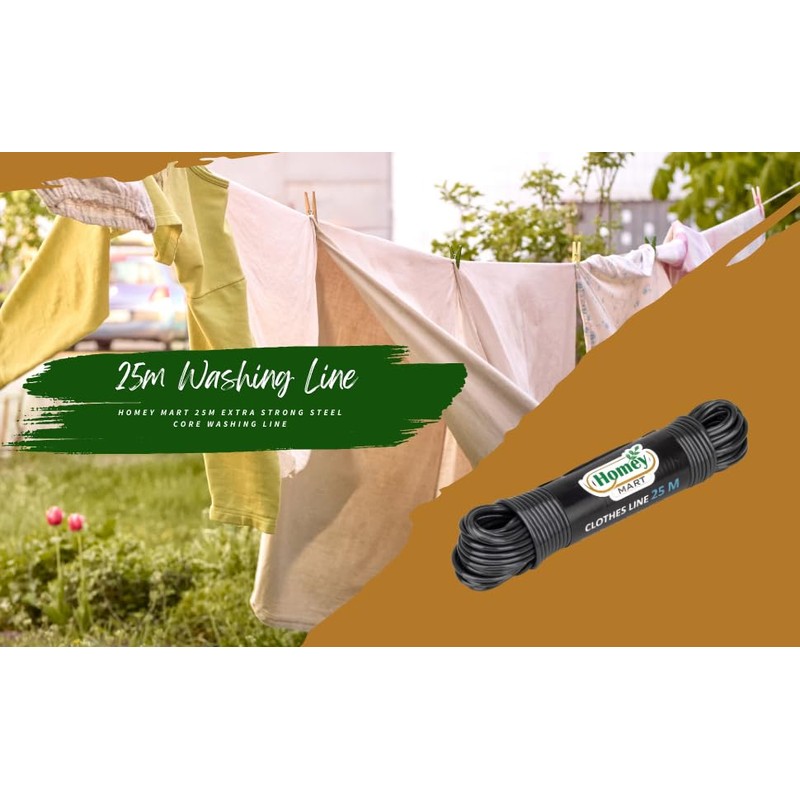 25m Washing Line Rope Strong Steel Core 3.5mm thickness Indoor