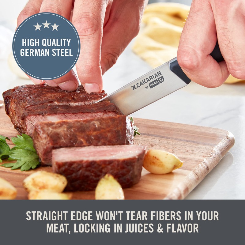 DASH Zakarian 6-Piece Steak Knife Set, Non-Serrated Full Tang German