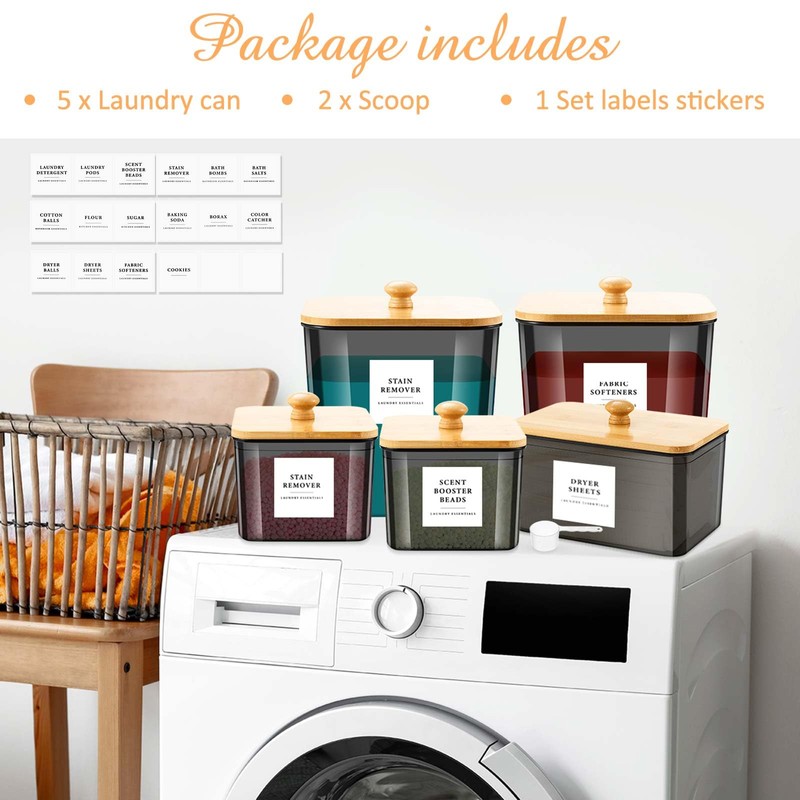 Cinnvoice 5 Pcs 3 Sizes Laundry Powder Container Plastic Laundry