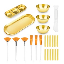 Set di 24 ciotole e pennelli per il viso per estetista, pennelli piatti e a ventaglio per il viso, con ciotole, vassoio da portata, spatola e spugna compressa, applicatore cosmetico per il viso (24