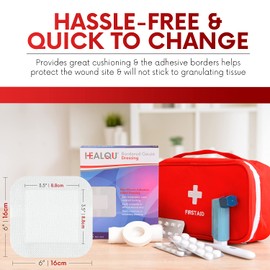 HEALQU Island Dressing - 6"x6", 30 Count - Bordered Gauze Sterile Individually Wrapped Gauze Pads, Water-Resistant, Non-Woven Backing - Soft and Breathable Wound Dressing for First Aid and Medical