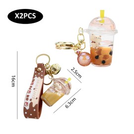 BEIBXHQQ 2 Pieces of Milk Tea Bear Keychains, Quicksand Key Pendants, Creative and Cute Keychains, Milk Tea Cup Keychains, For Bags, Keys, DIY Pendants