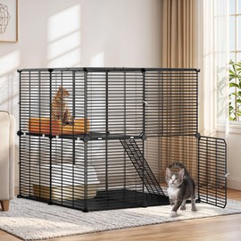 YITAHOME Cat Cage 2 Tier Indoor Cat Enclosures Kitten Cage DIY Pet Playpen Metal Kennel for 1-2 Cats, Ferret, Chinchilla, Rabbit, Small Animals, Kitty, Squirrel, RV Travel, Camping