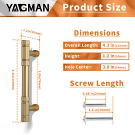 Yagman Brushed Gold Cabinet Pulls 10 Pack 3 Inch Hole Centers for Kitchen Cupboard Handles Drawer Dresser Handle Bathroom Brass Cabinet Pulls Furniture Wardrobe Door Hardware Zinc Alloy