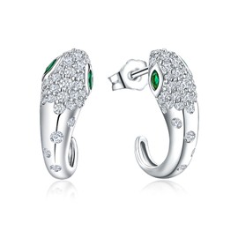 RANDES Sterling Silver Snake Earrings for Women Emerald Green Earring Studs Cubic Zirconia Open Circle Half Hoop Earrings Snake Jewelry
