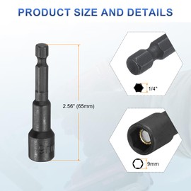sourcing map 2pcs Magnetic Nut Driver 9mm Hex Drive Socket CR-V Steel Power Screw Drill Bits Socket Wrench Tools with 1/4" Quick Change Hex Shank for Power Drills Impact Drivers, Black