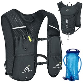 ONETOALL Running Vest for Women & Men, Lightweight 150g Hydration Backpack with 2L Leak-Proof Water Bladder, 5.5L Pack for Trail Running, Marathon, Hiking, Cycling, Jogging, Adjustable Fit