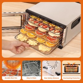 Stainless Steel Mini Food Dehydrator Dryer- 6 Stainless Steel Trays, Digital Adjustable Timer, 400W, 176°F, Temperature Control, for Jerky, Herb, Meat, Beef, Fruit and Pet Treats, Model 2016YJ, Silver
