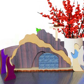 Greetwodes Easter Jesus Empty Tomb Tiered Tray Decor He is Risen Resurrection Eligious Statue Decorations Nativity Scene Set (9PCS)