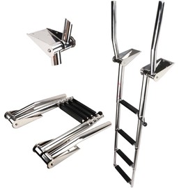 Stainless Steel in-Board 4 Steps Telescoping Ladder Folding Dock Ladder for Marine Boat Yacht Swimming Pool 600lbs Capacity with L Handrails