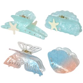 4 Pcs Sea Animal Hair Claw Clips Starfish Hair Clip Beach Sea Star Hair Pins Shell Pearl Hair Claw Clip Mermaid Hair Clips Accessories for Women and Girls