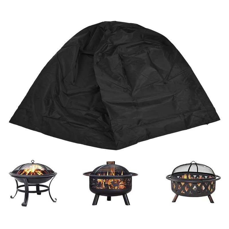 Fire Pit Cover Round Black Waterproof Dustproof Polyester Fiber Firepit