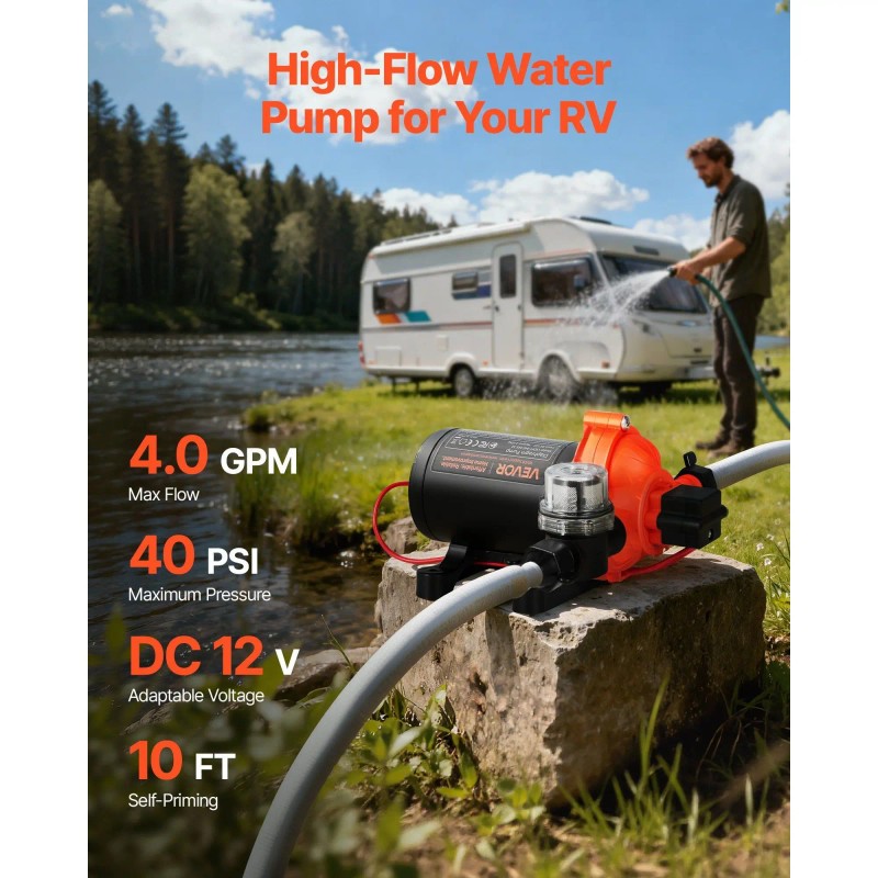 12V DC RV Water Pump 40 PSI Max 4 GPM