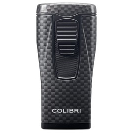 Colibri Monaco Triple Jet Flame Cigar Lighter, Wind Resistant, Blue Illusion Fuel Window, Refillable Butane (Black Carbon Fiber)