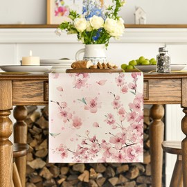 Artoid Mode Floral Cherry Blossoms Branches Summer Table Runner, Seasonal Spring Kitchen Dining Table Decoration for Home Party Decor 13x108 Inch