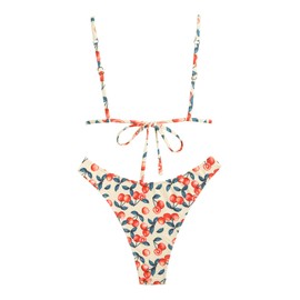 seamoly Womens Bikini Sets Triangle Bowknot Cheeky High Cut Thong Two Piece Bathing Suit Tie Back Swimsuit Cherry S