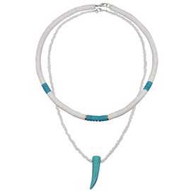 PINK TOWN Bohemian Colorful Polymer Clay Choker Necklace for Women Vintage Fake Wolf Tooth Pendant Beach Surfer Beaded Choker Necklace Summer Beach Hawaiian Friendship Jewelry (Blue)