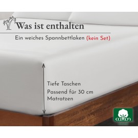 Fitted Sheets Cotton 100 x 200 cm, Soft, Cooling, Durable Bed Sheet with Deep Pockets, Head and Foot Tags California Design Den