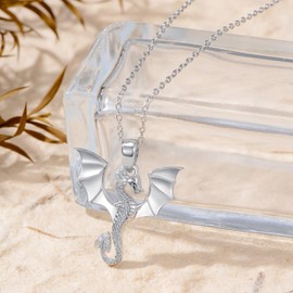 LWXIE Diamond Dragon Necklaces for Women 925 Sterling Silver Dragon Pendant Lab Grown Diamonds Nekclace Jewelry Gifts for Her