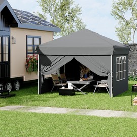 10x10 Pop Up Canopy Tent with 4 Waterproof Sidewalls,Portable Outdoor Tent for Camping, Beach, Backyard - Includes Carry Bag, Stakes & Guy Lines (10'x10', Instant Setup)
