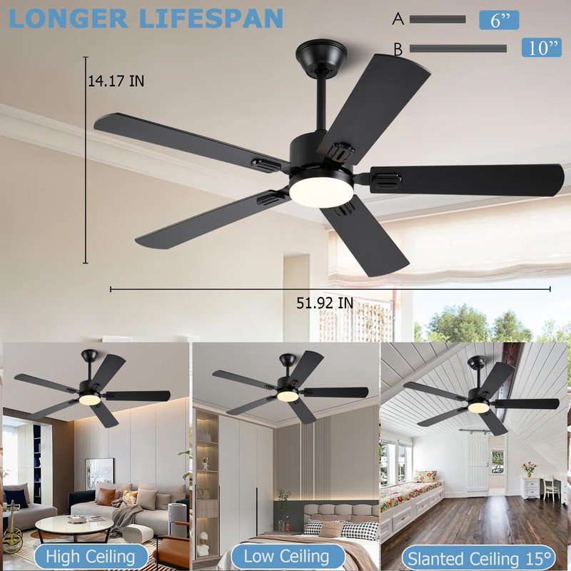 FUMLTP 52 inch Modern Ceiling Fans with Lights APP/Remote Control,
