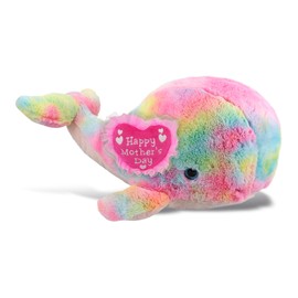 DolliBu Happy Mother's Day Plush Rainbow Whale XL - Cute Stuffed Animal Present with Pink Heart Message for Best Mommy, Grandma, Wife, Daughter - Ocean Life Plush Toy Gift - 15 Inches
