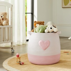 MOJOSCEND 65L Pink Laundry Basket Hamper for Kids Girls Blanket Basket Blush Pink Baby Nursery Hamper for Girls Room Bedroom Large