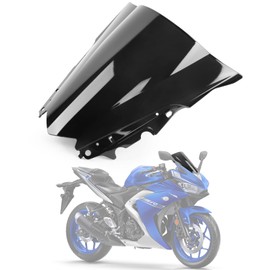 PSLER Windshield Windscreen Double Bubble for YZF R3 R25 2014-2018 2014 2015 2016 2017 2018 (Black)