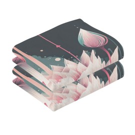 ZENWAWA Hand Towels (Beautiful Lotus) 2 Pack, Cotton Bath Towels Drying Face Hands Body Decorative Thin Water Absorbent Lightweight Quickdry Washcloth for Bathroom Ktichen Travel Gym 16×28 in